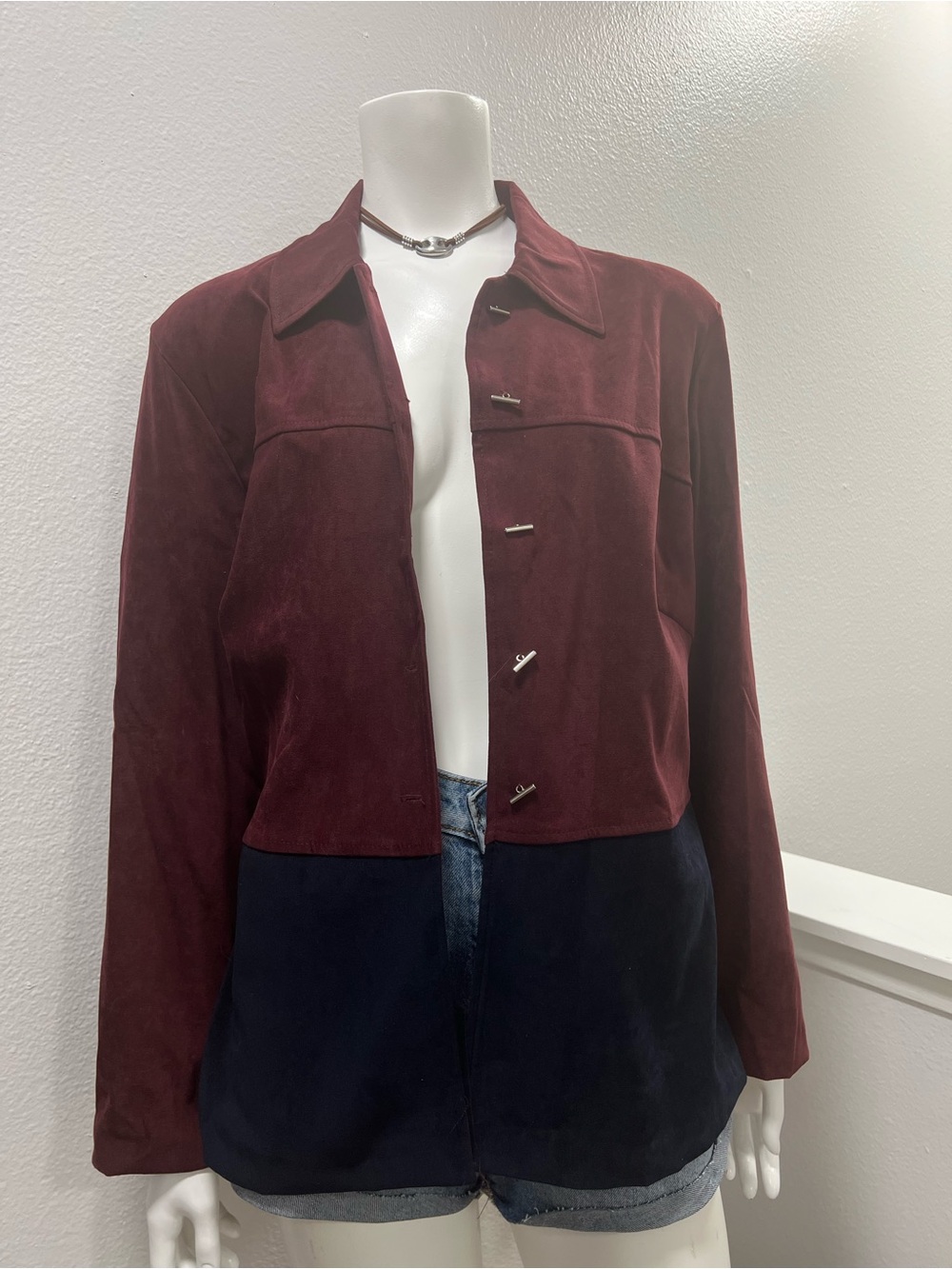 NWT - Woman Burgundy Black Colorblock Moleskin blazer|Jacket 14W